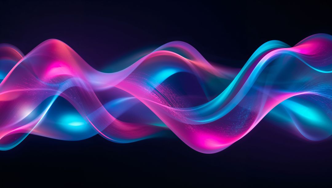 Flowing Neon Light Ribbons Creating Abstract Glowing Waves on Dark Gradient Background