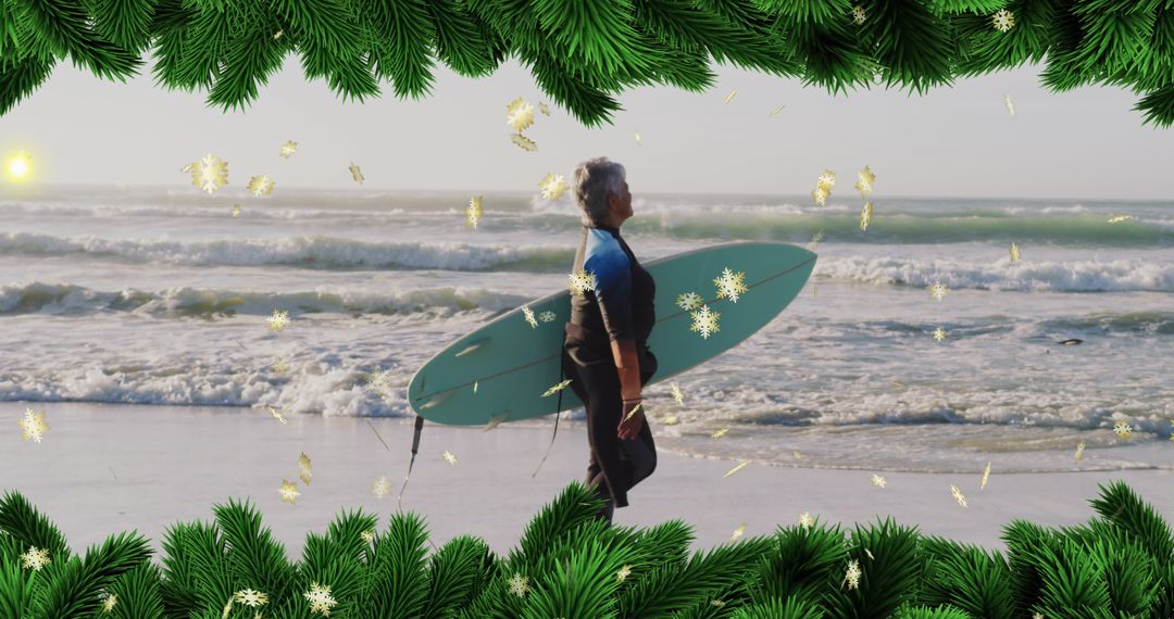 Surfer with Holiday Theme at Beach for Festive Fun
