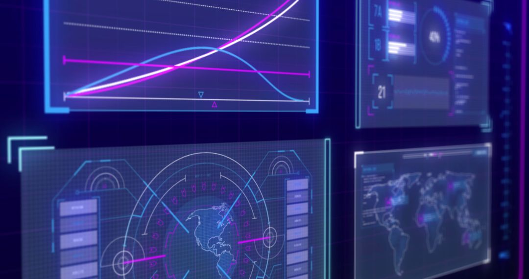 Futuristic Digital Interfaces with Data Analytics Graphics on Screens - Free Images, Stock Photos and Pictures on Pikwizard.com
