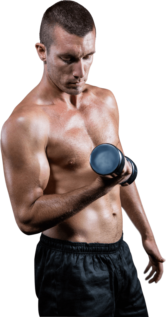 Transparent Image Strong Man Exercising with Dumbbell Shirtless