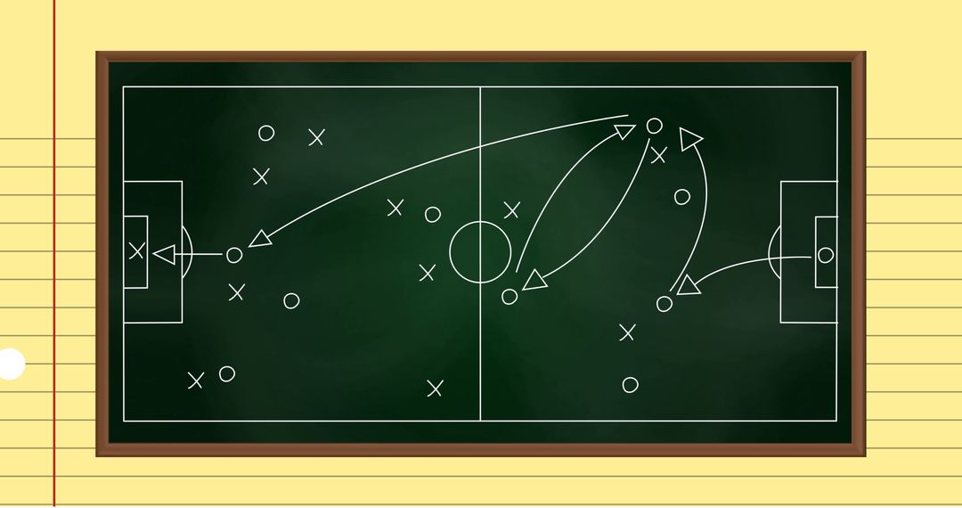 Football Strategy Blackboard Drawings on Ruled Paper Background