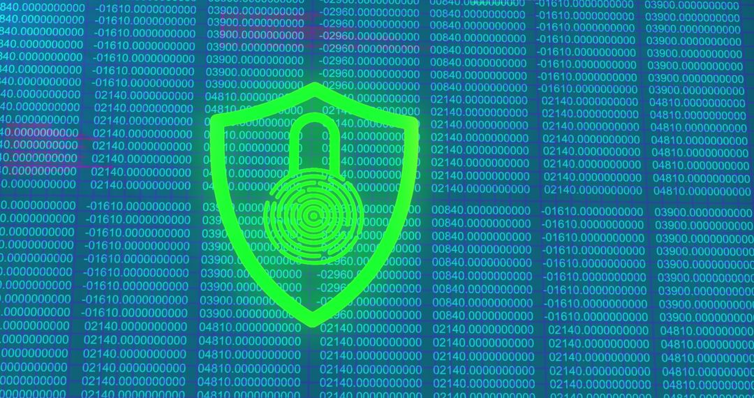 Biometric Security Icon Over Digital Data Matrix