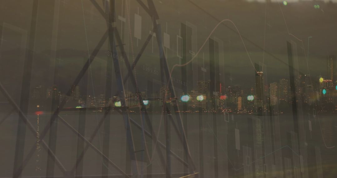 Cityscape Blended with Digital Financial Data Visuals