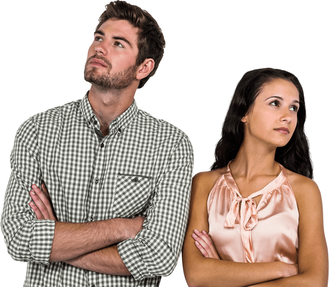 Transparent Art of Couple with Arms Crossed Looking Pensive