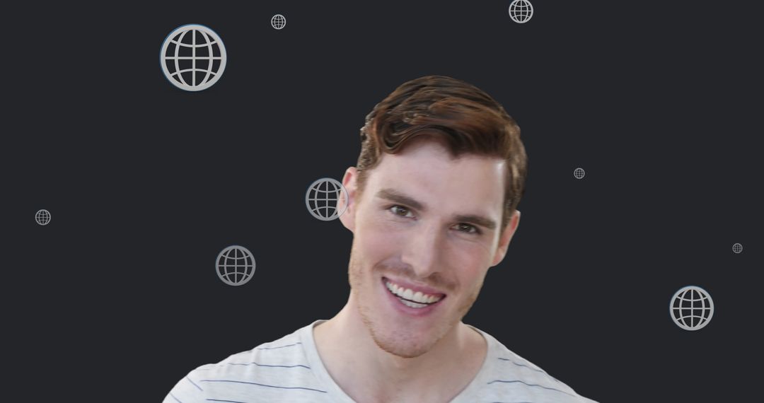 Man Smiling Against Digital Globe Background Illustrating Global Connectivity