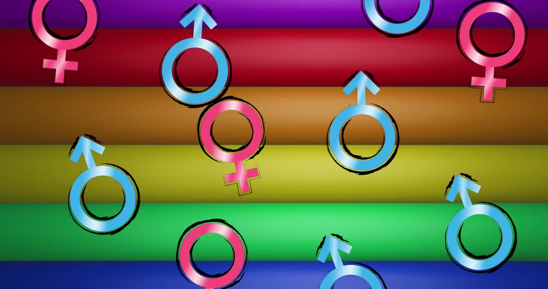 Dynamic Gender Symbols on Rainbow Background for LGBTQ+ Awareness