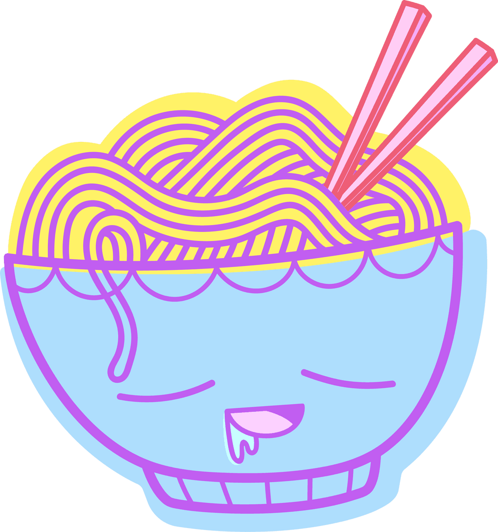 Transparent Cartoon Noodle Bowl with Playful Sleepy Face