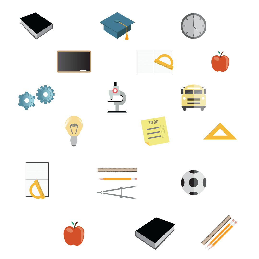 Transparent School Icons Set with Education Themed Items