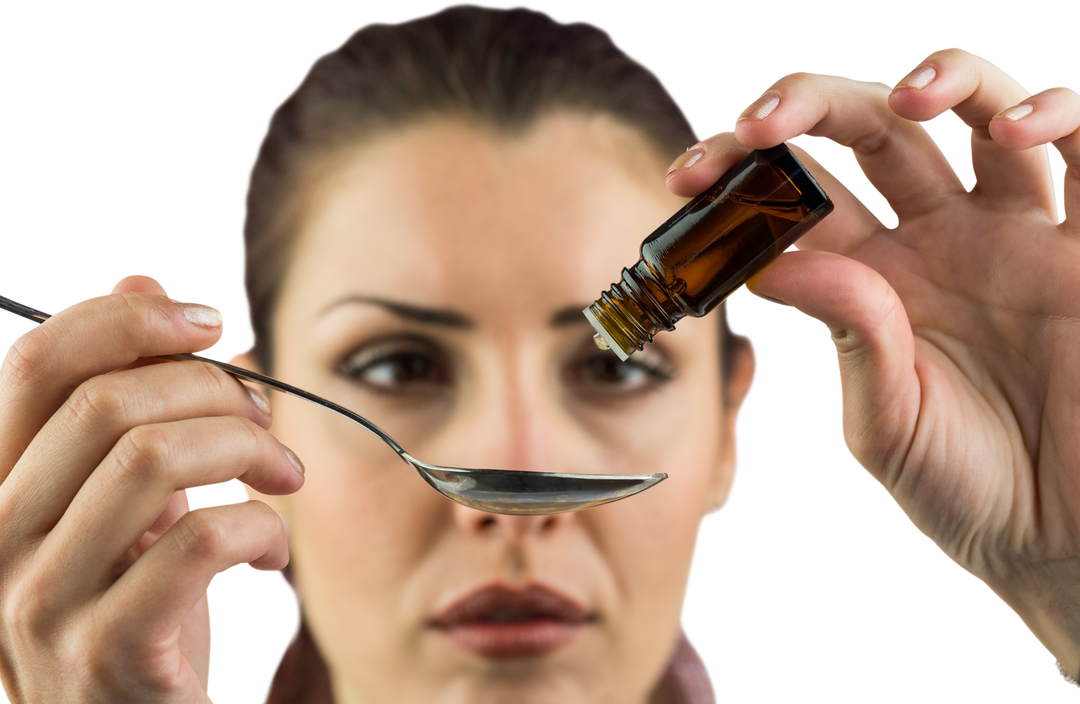 Close-up of Transparent Woman Taking Medicine with Spoon - Download Free Stock Images Pikwizard.com