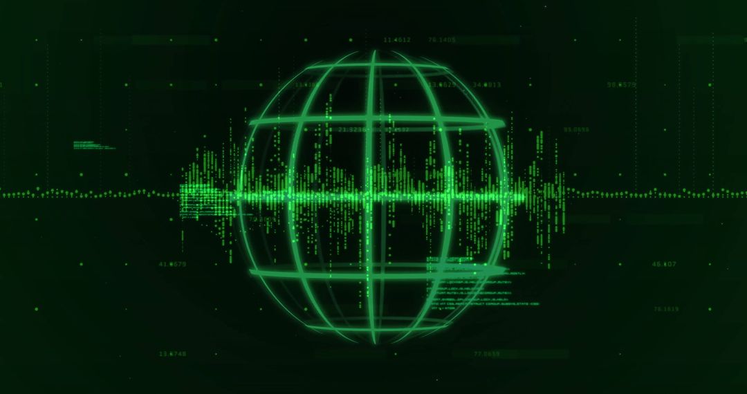 Green Digital Wireframe Globe with Futuristic Data Streams