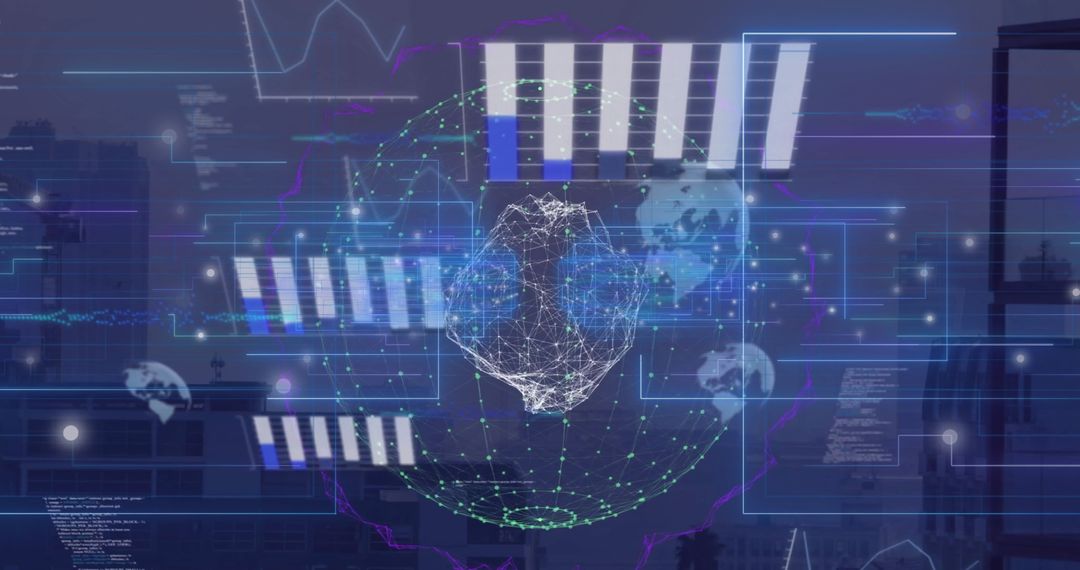 Futuristic global financial data processing interface