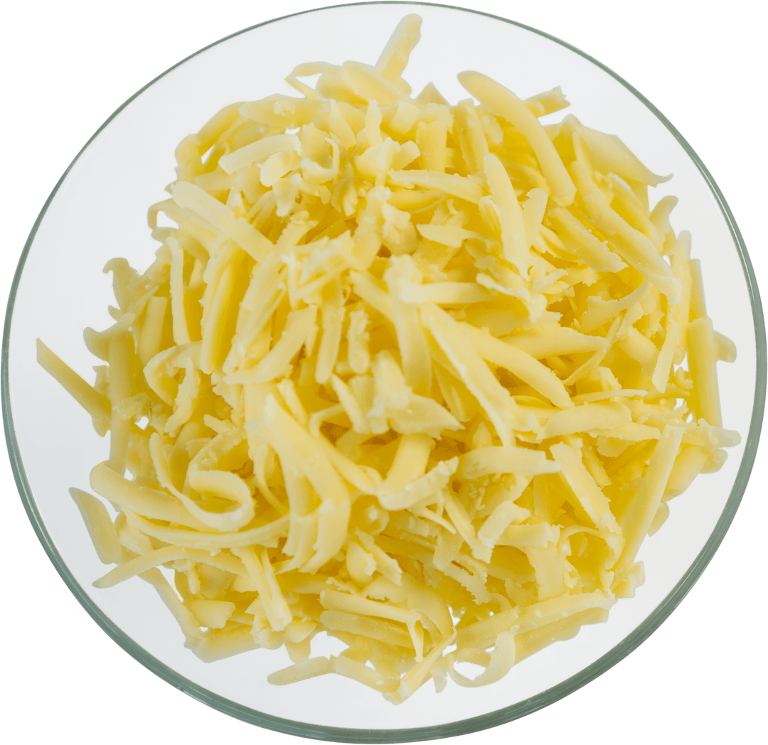 Close-Up of Transparent Bowl with Grated Cheese