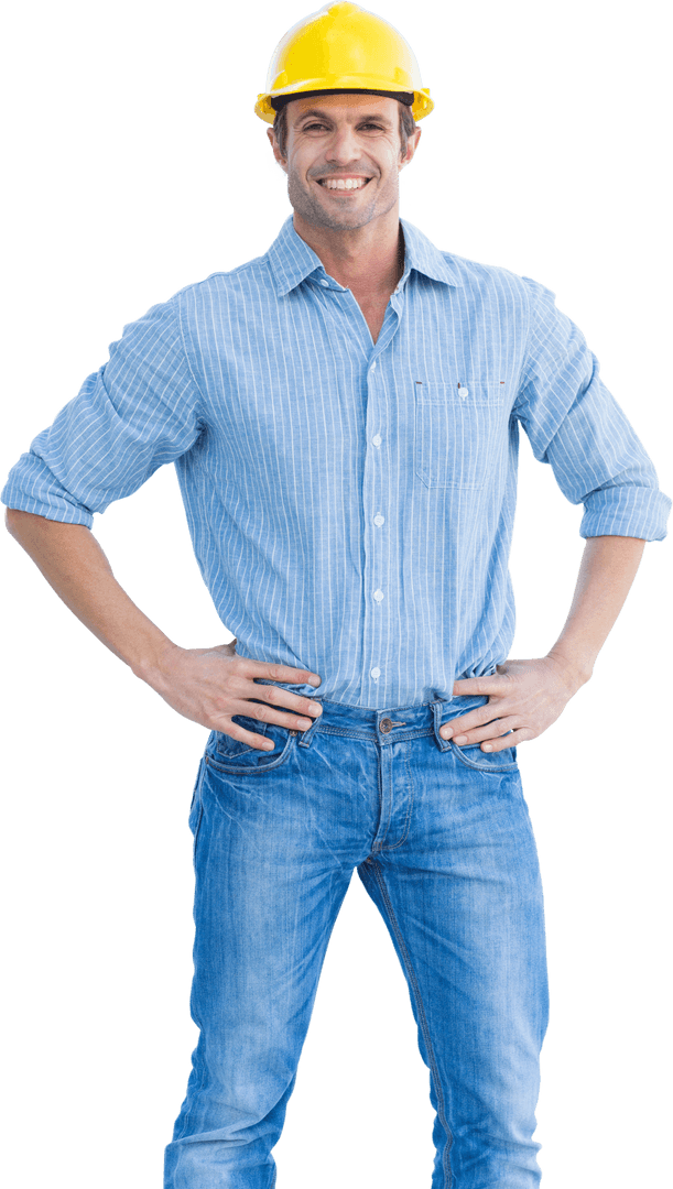 Transparent Image Smiling Architect Standing Confidently