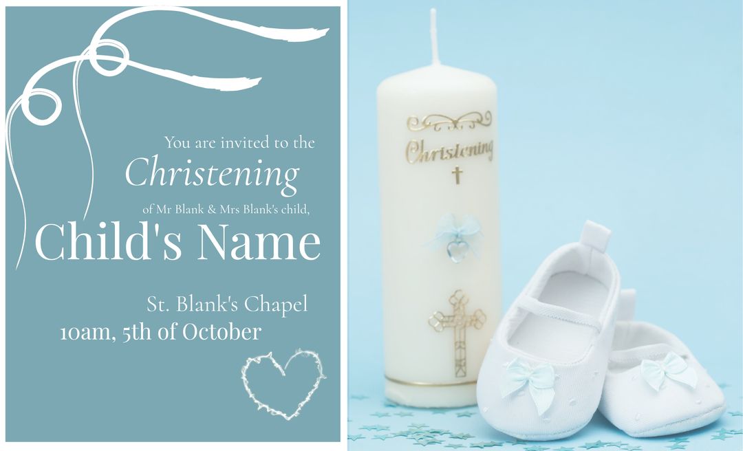 Baptism Invite Template with Candle and Shoes for Holy Ceremonies - Download Free Stock Templates Pikwizard.com