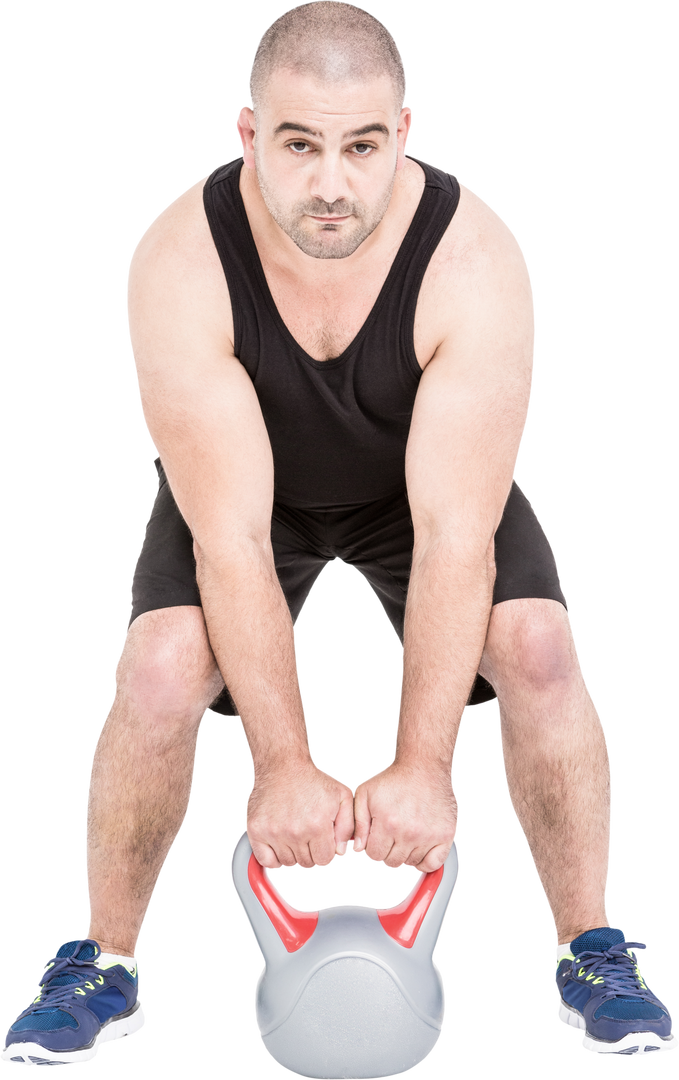 Transparent background bodybuilder lifting kettlebell with intense gaze - Download Free Stock Images Pikwizard.com