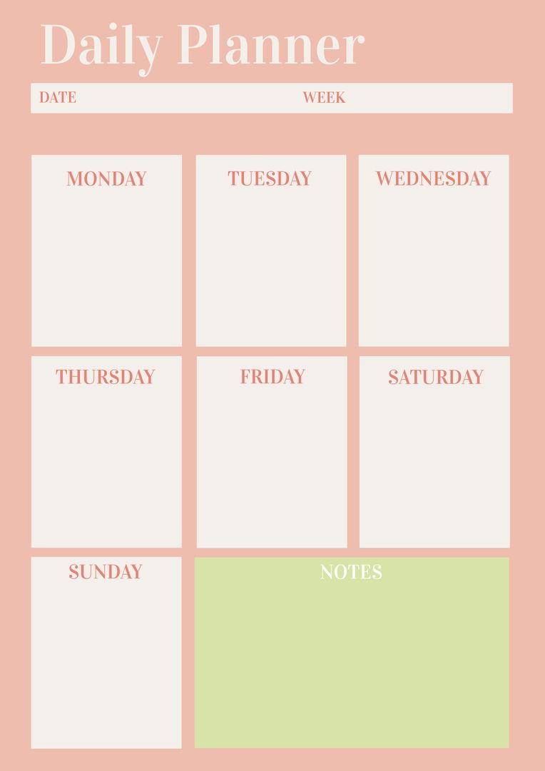 Simple Pastel Daily Planner Template for Week Organization - Download Free Stock Templates Pikwizard.com