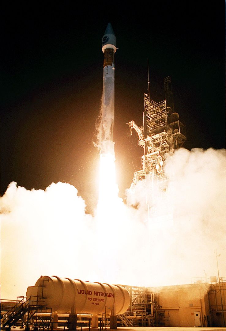 Atlas II/Centaur Rocket Launching into Night Sky with GOES-L Satellite - Free Images, Stock Photos and Pictures on Pikwizard.com