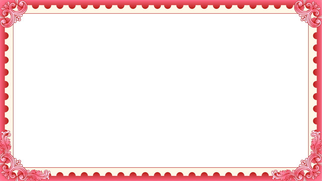 Ornate Red-Pink Scalloped Floral Frame on Transparent Background