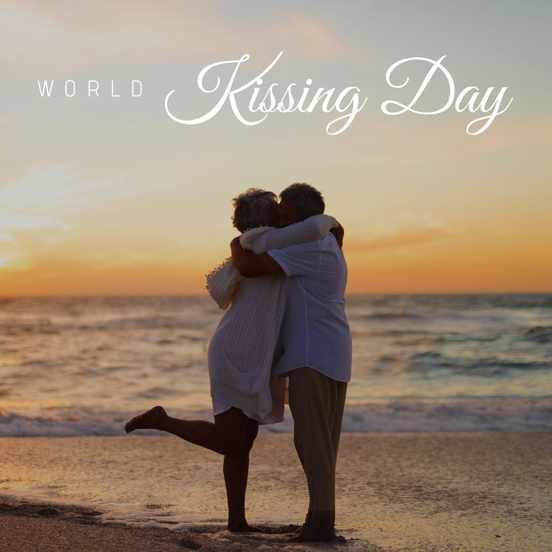 Elderly Couple Embracing on Beach During Sunset