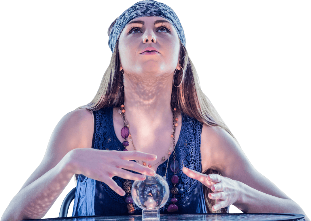 Mystical Fortune Teller Gazing into Transparent Crystal Ball