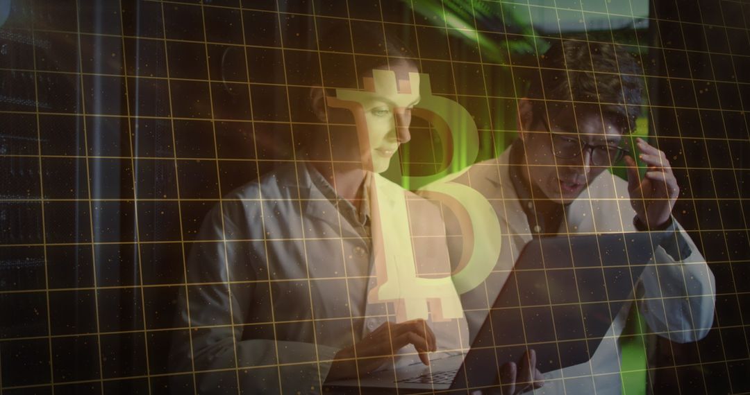 Data Scientists Analyzing Bitcoin Blockchain in Server Room