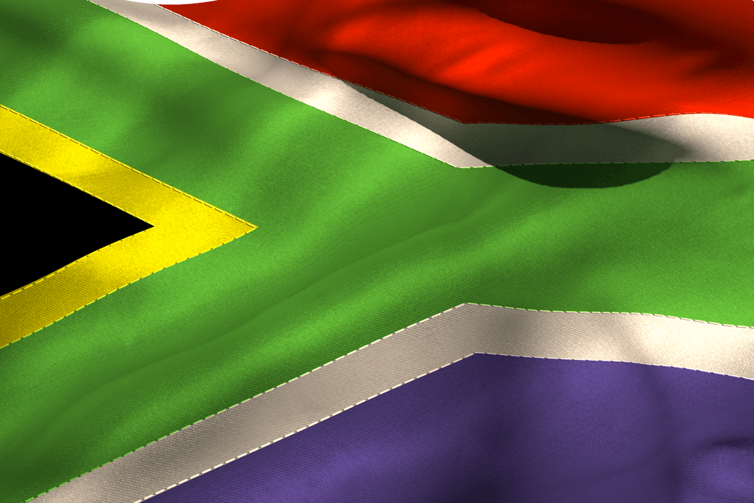 Transparent South Africa Flag Fluttering in Wind Close-Up