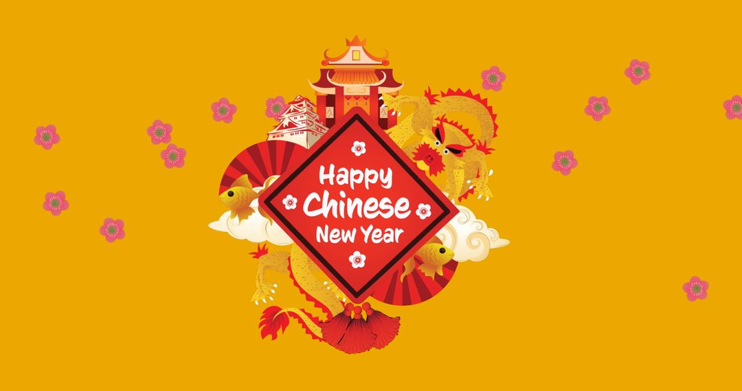 Chinese New Year Celebration Banner with Decorative Symbols
