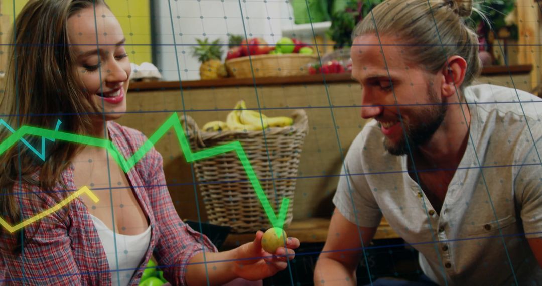 Couple Sparking Joy in Rustic Kitchen with Fresh Produce