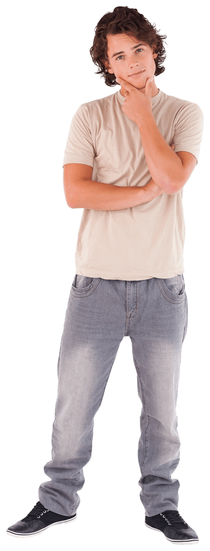 Transparent Young Man in Thoughtful Pose