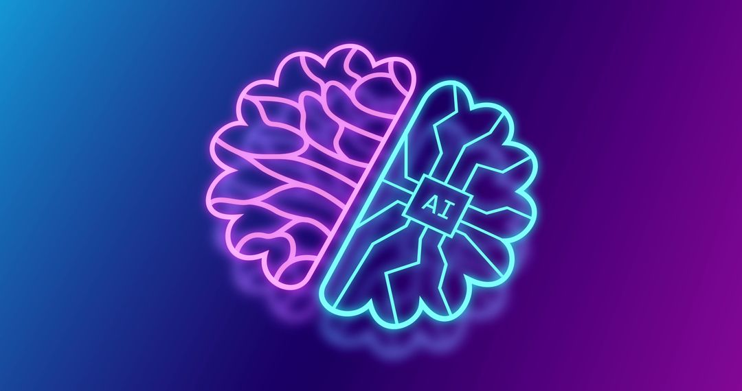 Neon AI Brain Half Digital Symmetry Design