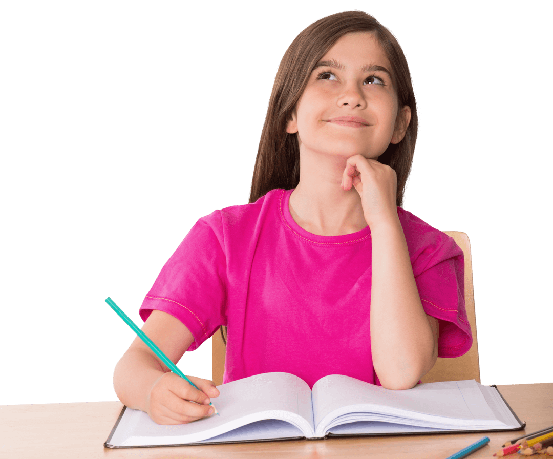 Thoughtful Young Student Writing and Thinking with Transparent Background