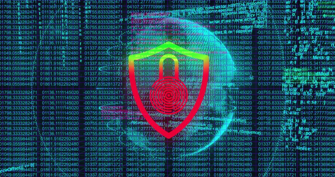 Digital Shield Lock Over Globe with Binary Code Details