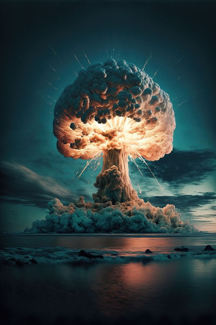 Image of sea landscape with nuclear explosion created using generative ai technology - Free Images, Stock Photos and Pictures on Pikwizard.com