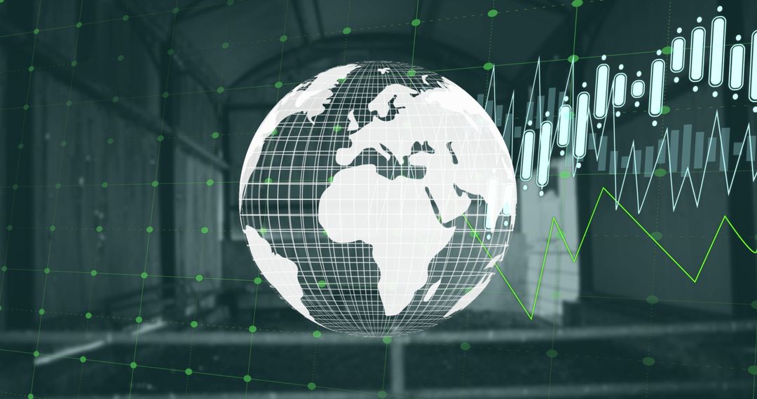 Digital Globe with Data and Cityscape Overlay