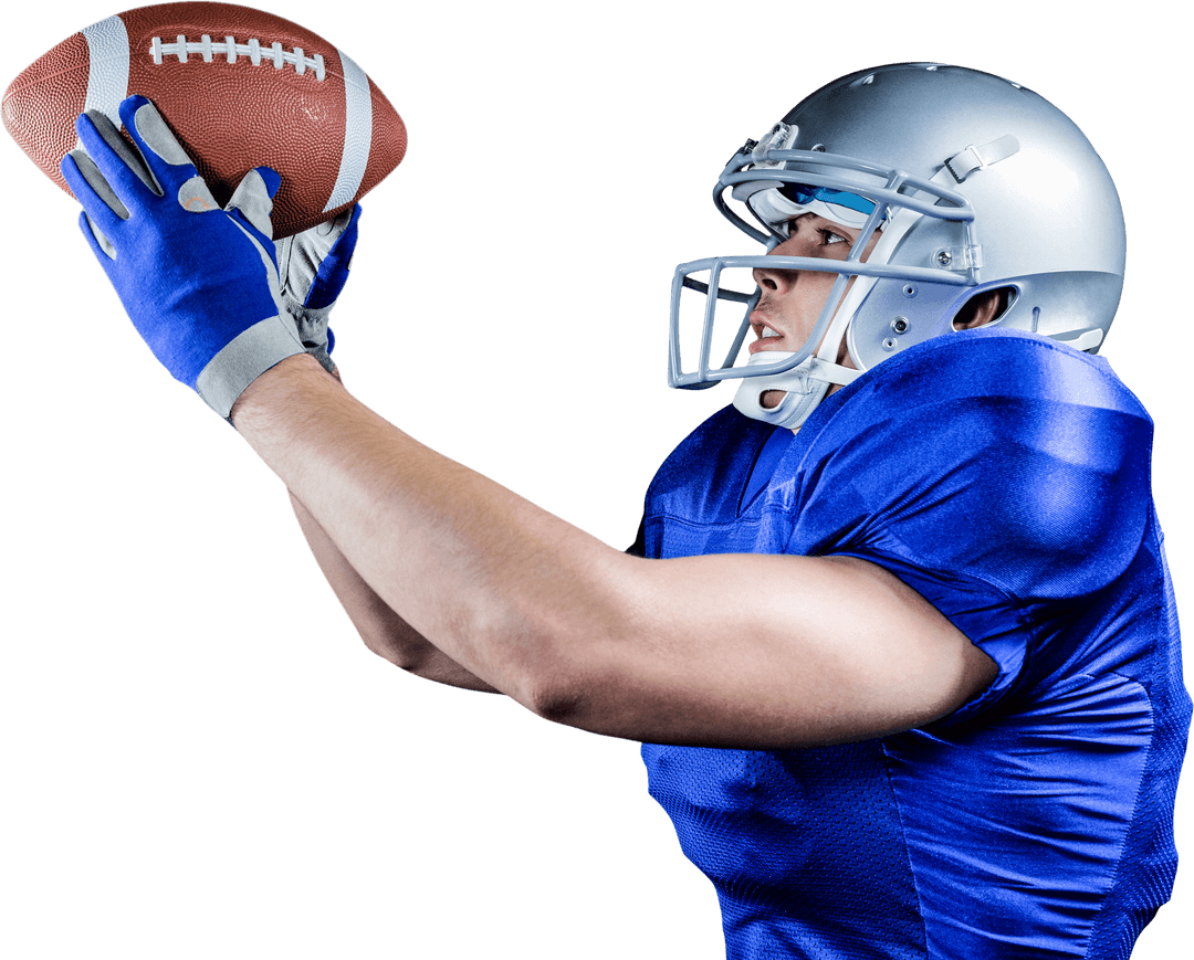 Transparent Football Player Catching Ball in Blue Uniform