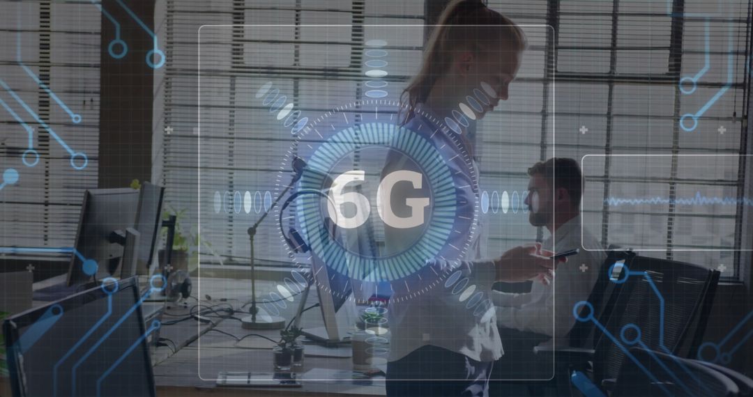 6G Interface in Modern Office with Diverse Team Collaborating