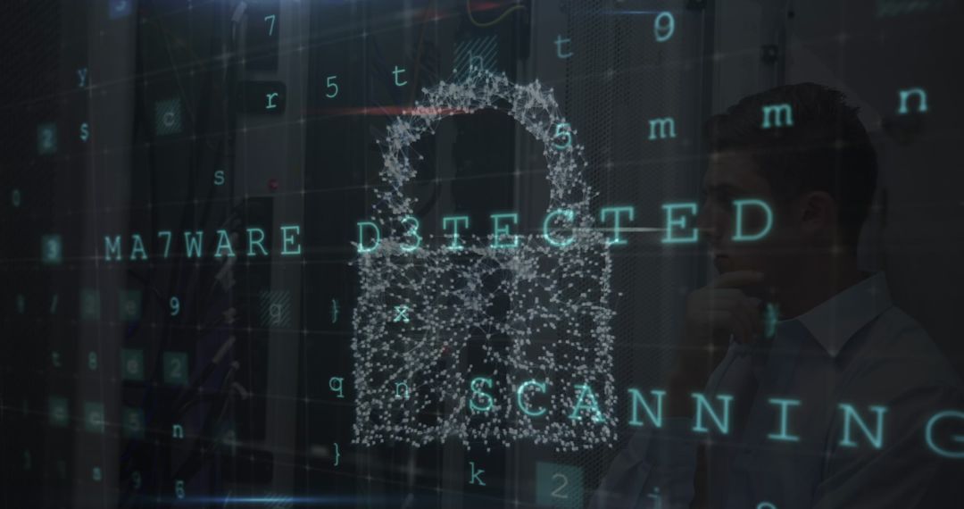 Digital Security Concept with Padlock and Malware Alert