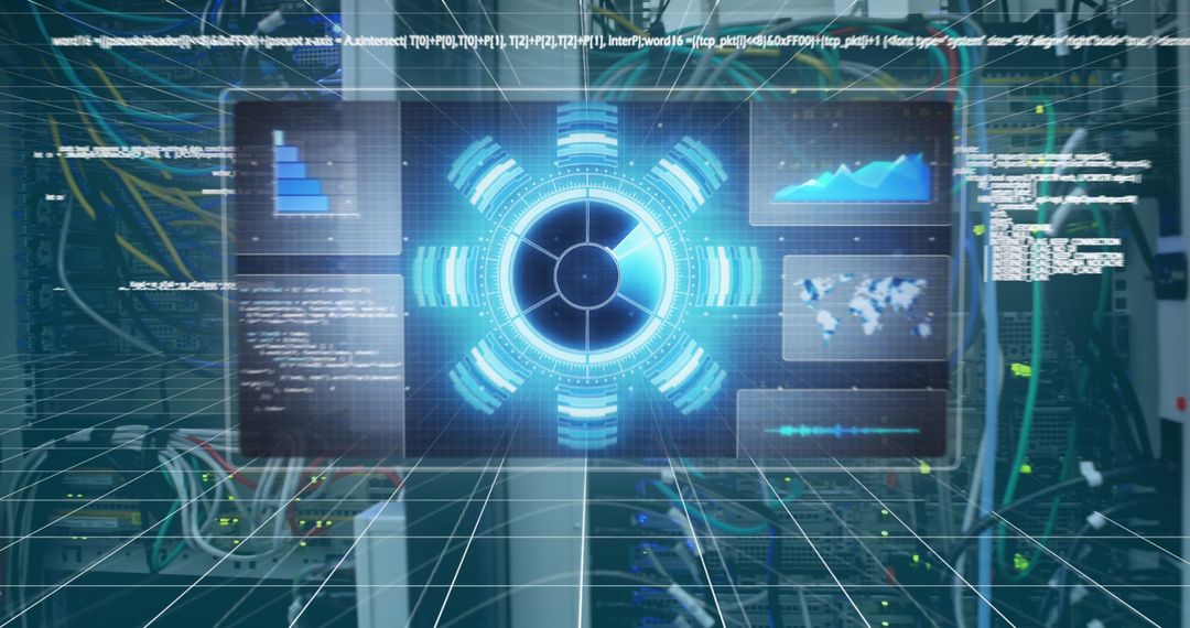High-Tech Digital Interface Displaying Data Over Server - Free Images, Stock Photos and Pictures on Pikwizard.com