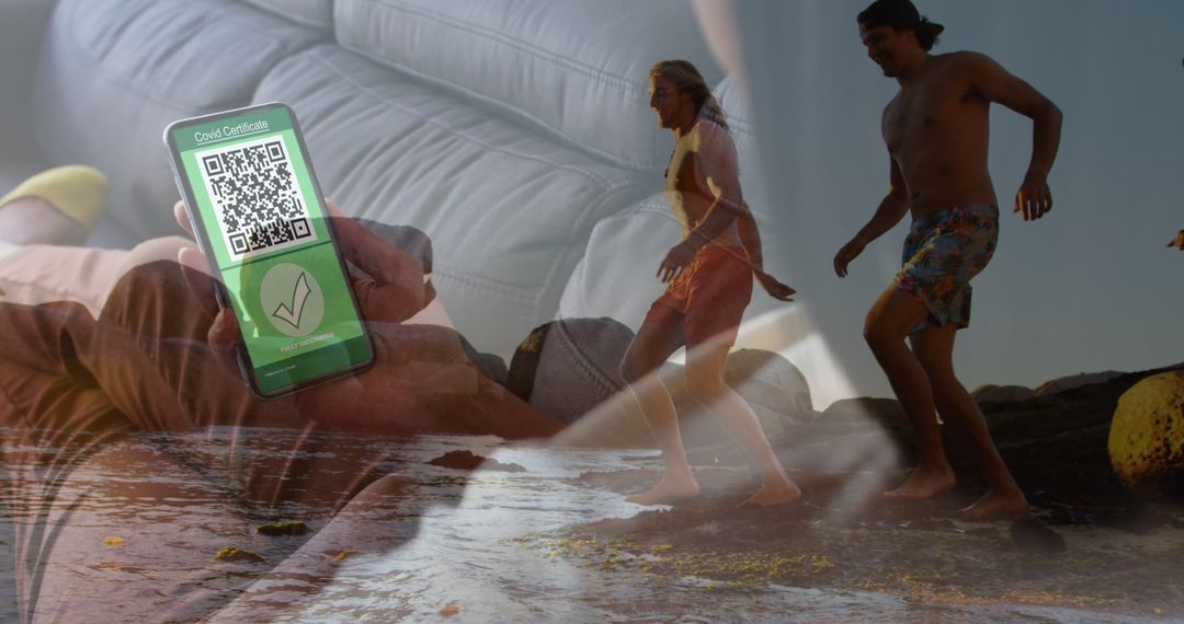Travel Planning with Digital Health Pass and Beach Scene