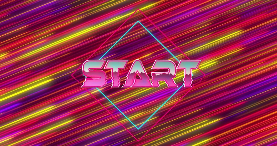 Retro Gamer Style Start Text with Neon Light Trails
