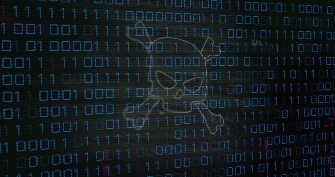 Binary Code with Skull and Crossbones Depicts Cybersecurity Threat