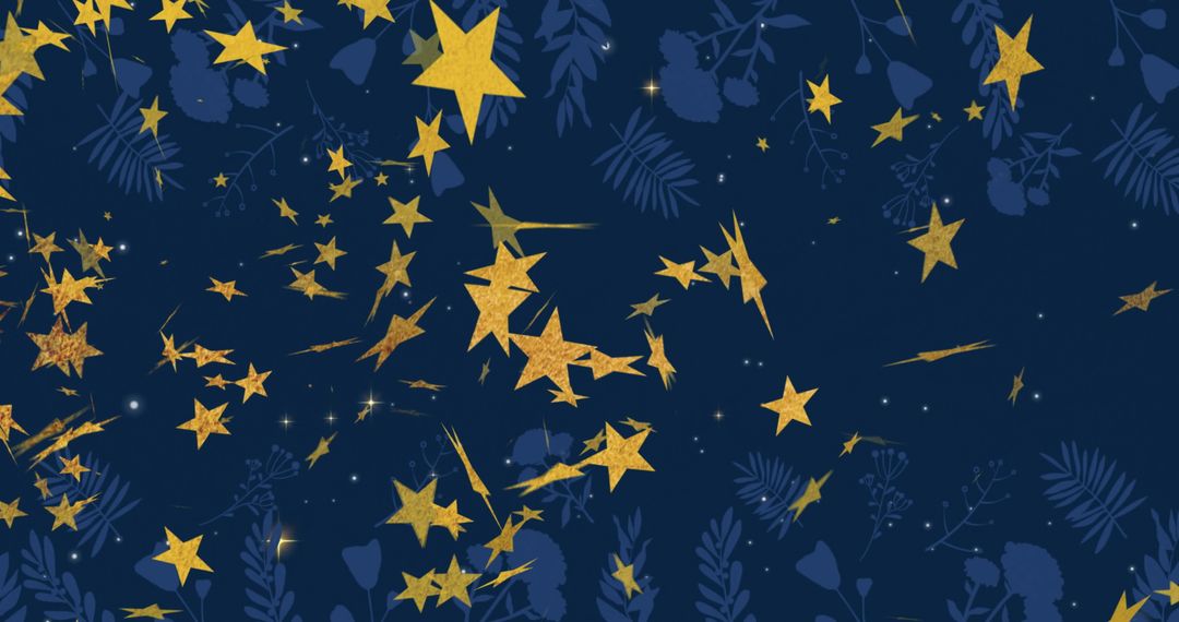 Golden Stars Scattered Across Night Sky with Botanical Silhouettes
