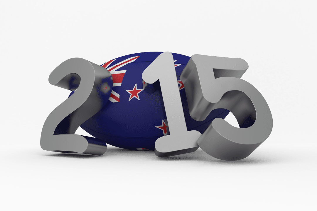 New Zealand Flag Rugby Ball with 2015 3D Text Design Transparent