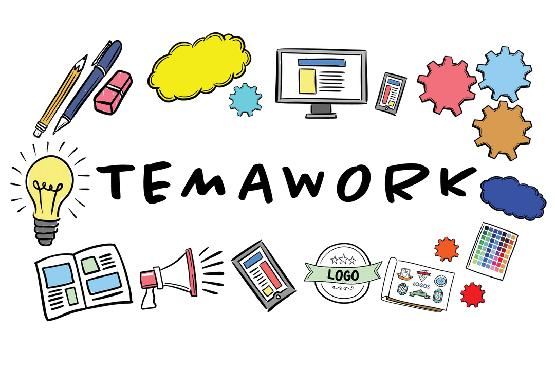 Colorful Teamwork Concept on Transparent Background with Illustrative Icons