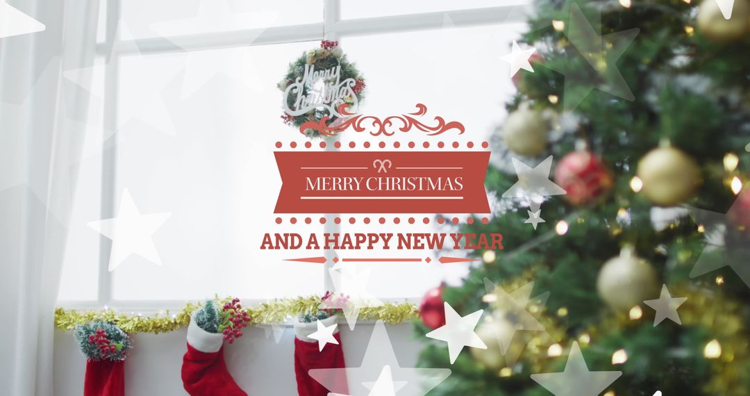 Christmas Wreath and Tree with New Year Greeting