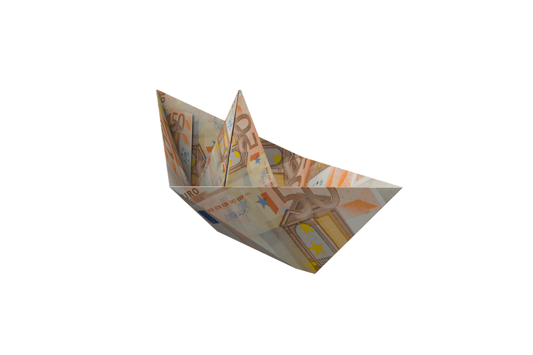 Origami Boat Made from Transparent Euro Currency