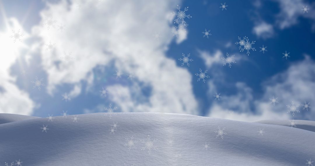 Tranquil Snowfall with Blue Sky and Clouds