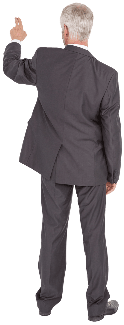 Transparent Rear View of Mature Businessman Pointing