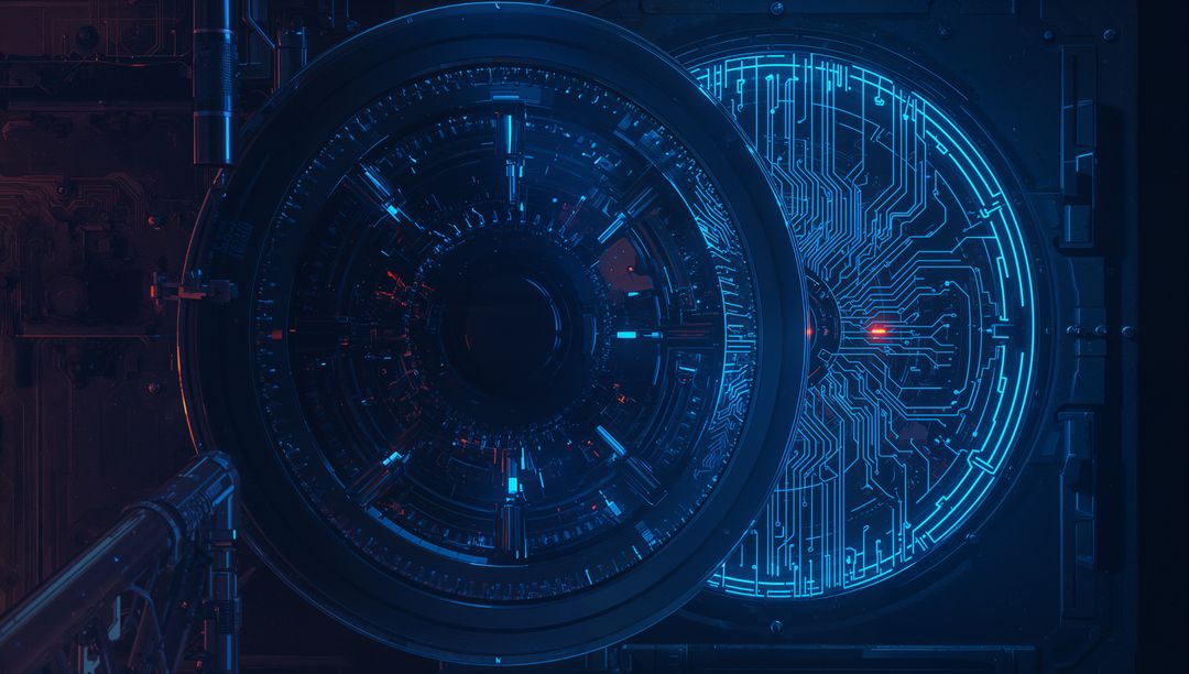 Futuristic Rotating Disk with Neon Cyberpunk Design