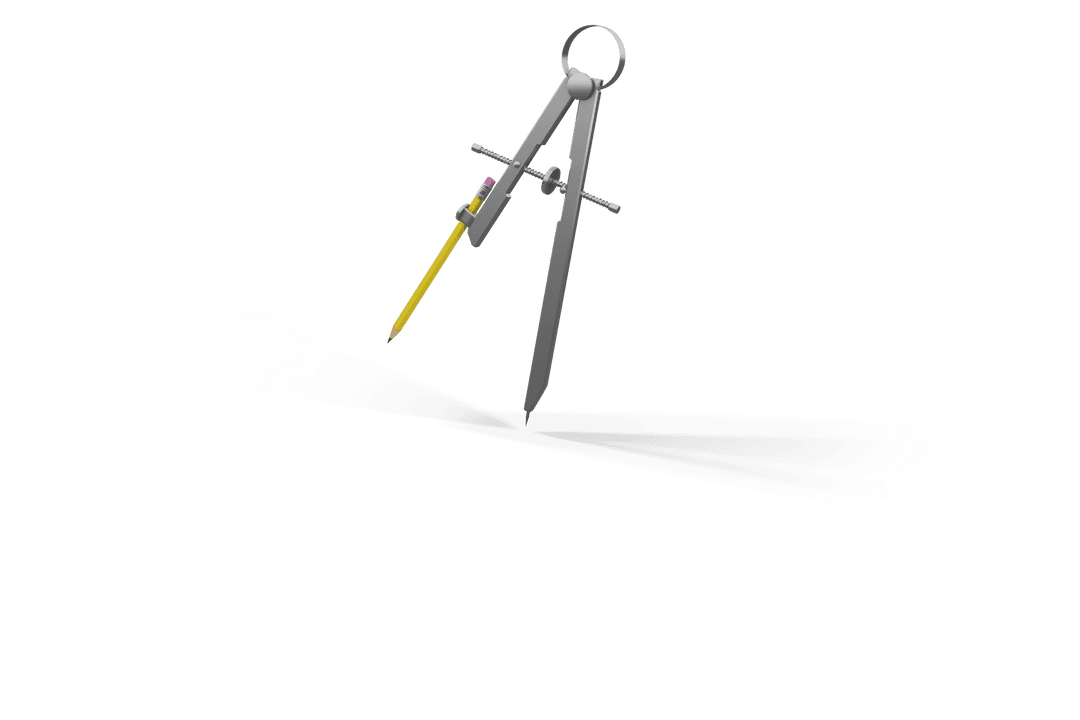 Mathematical Silver Compass with Yellow Pencil on Transparent Background